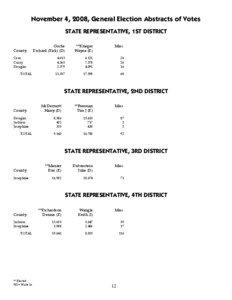 November 4, 2008, General Election Abstracts of Votes STATE REPRESENTATIVE, 1ST DISTRICT County
