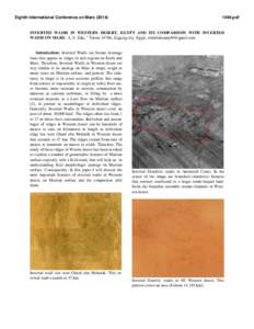 Eighth International Conference on Mars[removed]pdf INVERTED WADIS IN WESTERN DESERT, EGYPT AND ITS COMPARISON WITH INVERTED WADIS ON MARS. A. S. Zaki, 1 Tarout 44786, Zagazig city, Egypt, [removed]