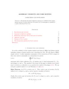 ALGEBRAIC COGROUPS AND NORI MOTIVES JAVIER FRESÁN AND PETER JOSSEN Abstract. We introduce the notion of algebraic cogroup over a subfield k of the complex numbers and use it to prove that every Nori motive over k is iso