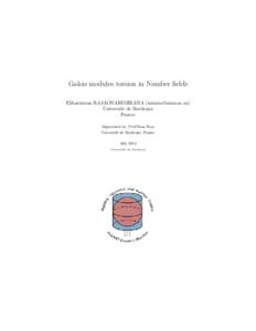 Galois modules torsion in Number fields Eliharintsoa RAJAONARIMIRANA ([removed]) Université de Bordeaux France Supervised by: Prof Boas Erez Université de Bordeaux, France