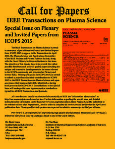 Call for Papers  IEEE Transactions on Plasma Science Special Issue on Plenary and Invited Papers from