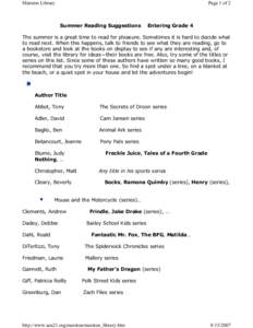 Marston Library  Page 1 of 2 Summer Reading Suggestions