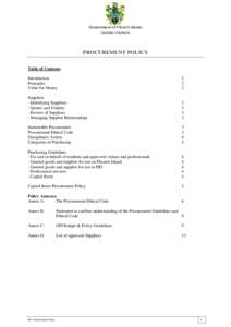 Government of Pitcairn Islands ISLAND COUNCIL PROCUREMENT POLICY Table of Contents Introduction