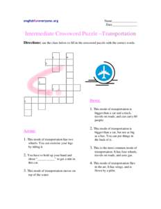 englishforeveryone.org  Name________________ Date________________  Intermediate Crossword Puzzle –Transportation