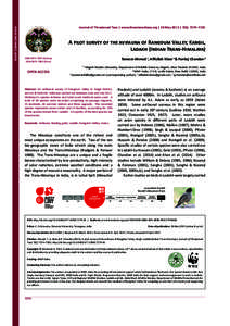 Short Communication  Journal of Threatened Taxa | www.threatenedtaxa.org | 26 May 2015 | 7(6): 7274–7281 A pilot survey of the avifauna of Rangdum Valley, Kargil, Ladakh (Indian Trans-Himalaya)