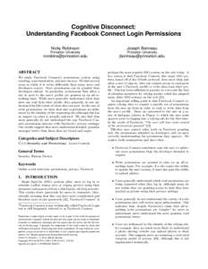 Cognitive Disconnect: Understanding Facebook Connect Login Permissions Nicky Robinson Joseph Bonneau