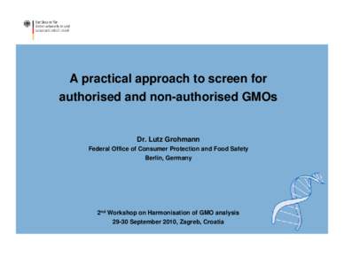 A practical approach to screen for authorised and non-authorised GMOs Dr. Lutz Grohmann Federal Office of Consumer Protection and Food Safety Berlin, Germany