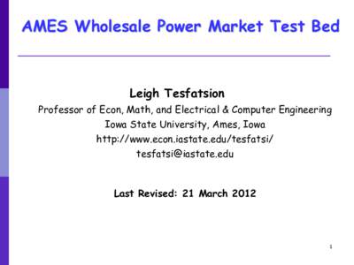 AMES Wholesale Power Market Test Bed  Leigh Tesfatsion  