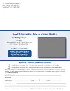 Air Force Real Property Agency 2261 Hughes Ave., Suite 121 Lackland AFB, TX[removed]May 20 Restoration Advisory Board Meeting RAB Meeting: 12:00 p.m.