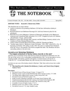 Volume 20 Number 1 (NoEDITORS NOTES P.O. Box 10085 – Towson, MD