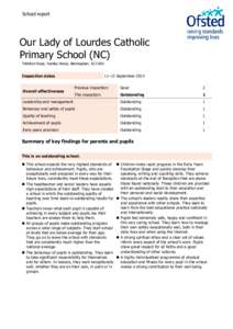 School report  Our Lady of Lourdes Catholic Primary School (NC) Trittiford Road, Yardley Wood, Birmingham, B13 0EU