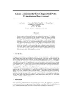 Linear Complementarity for Regularized Policy Evaluation and Improvement Jeff Johns  Christopher Painter-Wakefield
