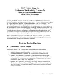 NIST FISMA Phase II Workshop Notes