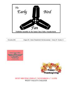 THE SCVT EARLY BIRD FAN  November 2011 Chapter 50 – Classic Thunderbird Club International Volume 39 Number 11