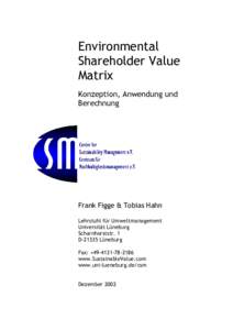 Environmental Shareholder Value Matrix Konzeption, Anwendung und Berechnung