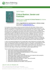 Call for Papers  Critical Realism, Gender and Feminism Special Issue of Journal of Critical Realism for Volume 15, Number 5, 2016