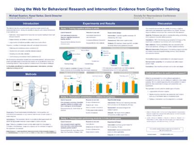 Using the Web for Behavioral Research and Intervention: Evidence from Cognitive Training Michael Scanlon, Kunal Sarkar, David Drescher Society for Neuroscience Conference  Lumos Labs, San Francisco, CA, 94107