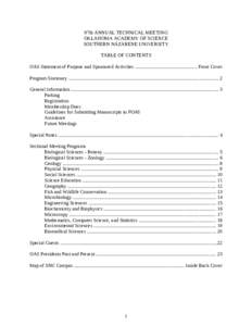 97th ANNUAL TECHNICAL MEETING OKLAHOMA ACADEMY OF SCIENCE SOUTHERN NAZARENE UNIVERSITY TABLE OF CONTENTS OAS Statement of Purpose and Sponsored Activities .................................................. Front Cover Pr