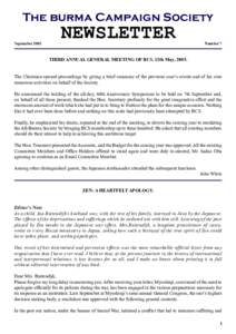 The burma Campaign Society September 2005 NEWSLETTER  Number 7