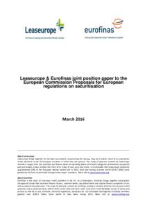 Leaseurope & Eurofinas joint position paper to the European Commission Proposals for European regulations on securitisation March 2016