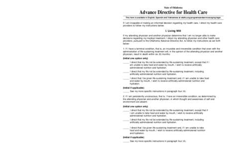 Advance Directive for Health Care