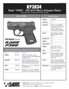 PDFSS-KP3834KP3834 Kahr ® P380 ® , .380 ACP Micro Polymer Pistol Blackened Stainless Steel Slide