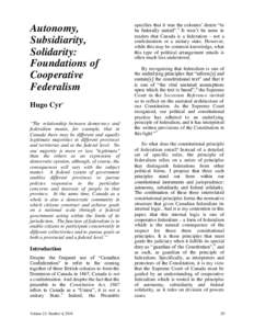 Autonomy, Subsidiarity, Solidarity: Foundations of Cooperative Federalism