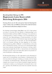 PRESSE-INFORMATION  09. Februar 2016 Berenberg Bank Stiftung von 1990:
