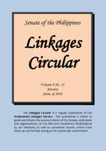 Senate of the Philippines  Linkages Circular Volume 9 No. 31 January