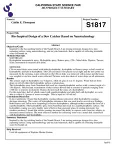 CALIFORNIA STATE SCIENCE FAIR 2013 PROJECT SUMMARY Name(s)  Caitlin E. Thompson
