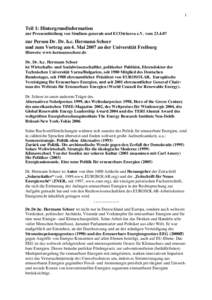 1  Teil 1: Hintergrundinformation zur Pressemitteilung von Studium generale und ECOtrinova e.V. vomzur Person Dr. Dr. h.c. Hermann Scheer