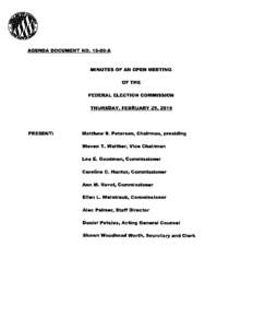 AGENDA DOCUMENT NOA  MINUTES OF AN OPEN MEETING OF THE FEDERAL ELECTION COMMISSION THURSDAY, FEBRUARY 25,2016