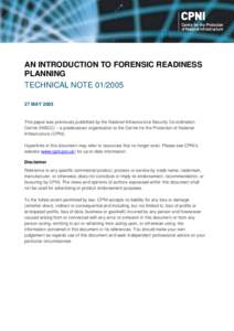 An introduction to forensic readiness planning - technical note[removed]