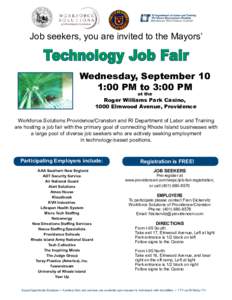 Job seekers, you are invited to the Mayors’  Technology Job Fair Wednesday, September 10 1:00 PM to 3:00 PM at the