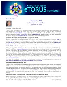 Number 56 – November[removed]Copyright 2011 SNT / Meru Foundation From The Editor