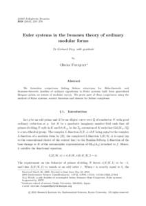 RIMS Kˆ okyˆ uroku Bessatsu B19 (2010), 255–276  Euler systems in the Iwasawa theory of ordinary