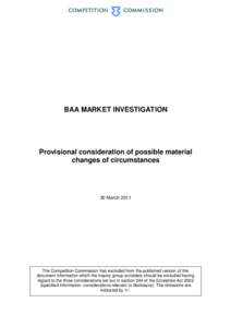 BAA market investigation; Provisional consideration of possible material changes of circumstances