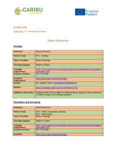 Academic offer Study area: 07 - Geography, geology Ghent University Geology Institution