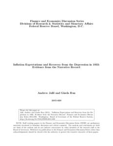 Finance and Economics Discussion Series Divisions of Research & Statistics and Monetary Affairs Federal Reserve Board, Washington, D.C. Inflation Expectations and Recovery from the Depression in 1933: Evidence from the N