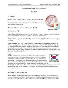 Library of Congress – Federal Research Division  Country Profile: South Korea, May 2005