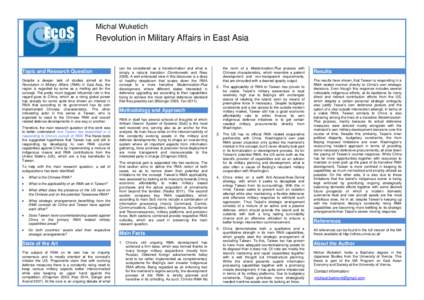 Michal Wuketich  Revolution in Military Affairs in East Asia Topic and Research Question Despite a deeper lack of studies aimed at the
