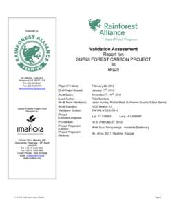 Assessed by:  Validation Assessment Report for: SURUÍ FOREST CARBON PROJECT in