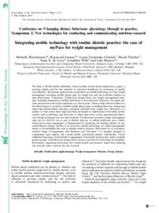 Proceedings of the Nutrition Society, Page 1 of 5 © The Authors 2015 doi:S0029665115000105  The Nutrition Society Irish Section Meeting was held at the University of Ulster, Coleraine on 18–20 June 2014