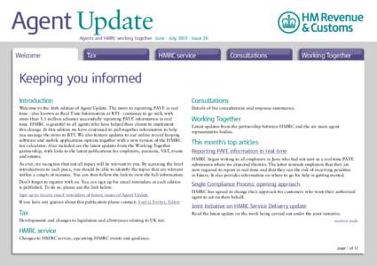 Agent Update Agents and HMRC working together June - July[removed]Issue 36 Welcome  Tax