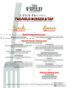 One Country Club Lane, State College | FieldBurgers.com  THE FIELD BURGER & TAP HAPPY VALLEY CULINARY WEEK SPECIAL MENU: JUNE 13-19, 2016  $13 (includes tax)