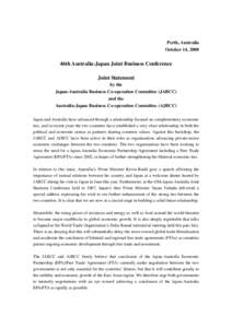 Perth, Australia October 14, 2008 46th Australia-Japan Joint Business Conference Joint Statement by the