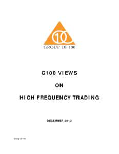 G100 VIEWS ON HIGH FREQUENCY TRADING DECEMBER 2012