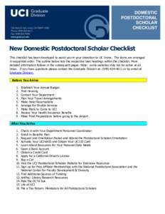 DOMESTIC POSTDOCTORAL SCHOLAR CHECKLIST  New Domestic Postdoctoral Scholar Checklist