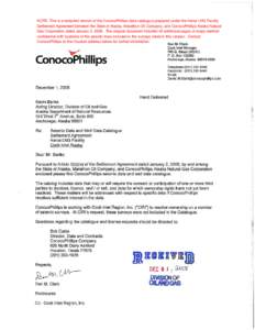 NOTE: This is a redacted version of the ConocoPhillips data catalogue prepared under the Kenai LNG Facility Settlement Agreement between the State of Alaska, Marathon Oil Company, and ConocoPhillips Alaska Natural Gas Co
