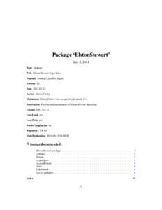 Package ‘ElstonStewart’ July 2, 2014 Type Package Title Elston-Stewart Algorithm Depends kinship2, parallel, digest Version 1.1